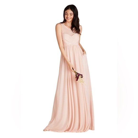 NWT Birdy Grey Ryan Bridesmaid Mesh Formal Evening Maxi Dress Pale Pink Blush - Picture 4 of 13